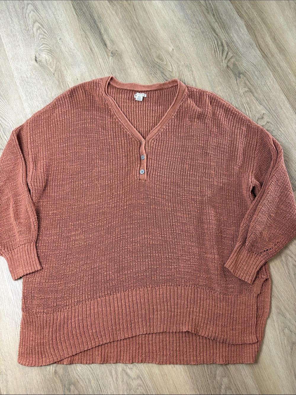 American Eagle Ribbed Henley Pullover size medium pink orange oversized lounge